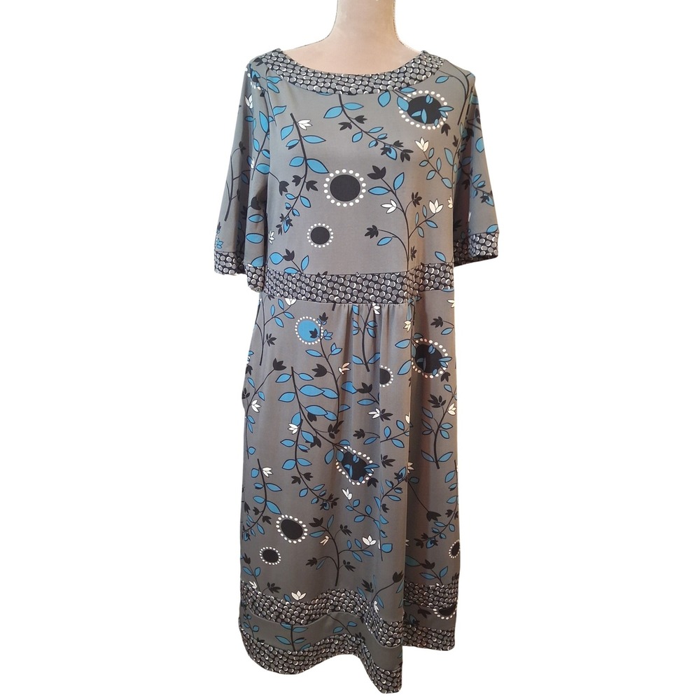 Chelsea Studio Womens Gray Floral Geometric Midi Dress Pockets Size Small Modest
